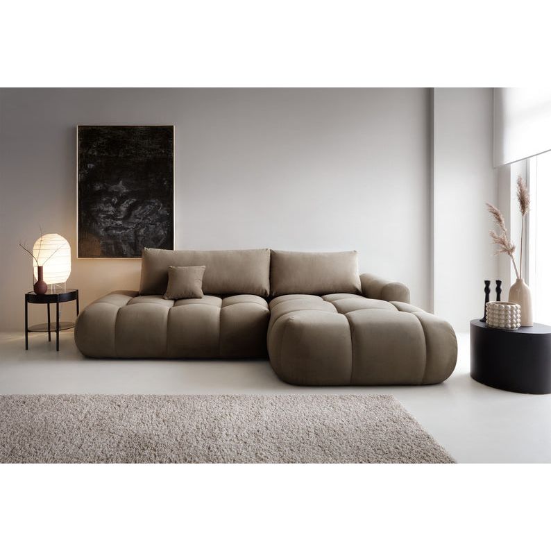 Kampinė sofa lova OMBO, dešinė, rudas aksomas