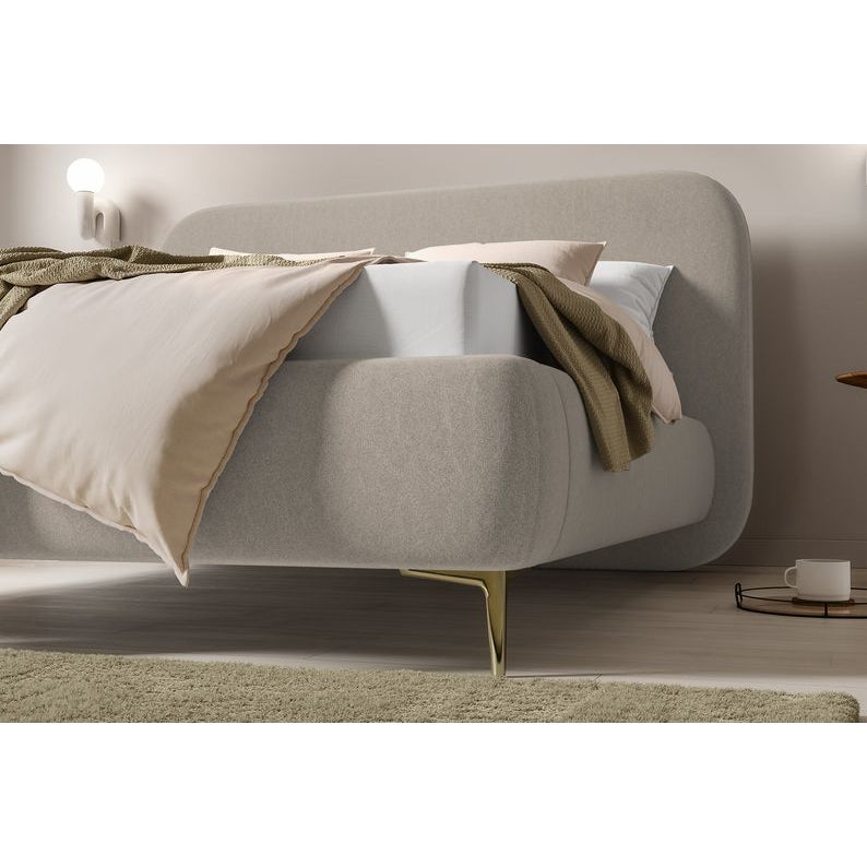 Minkšta lova MONNO, 140x200 cm., smėlio spalva, lengvai valomas veliūrinis audinys
