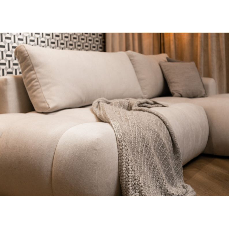 Kampinė sofa lova OMBO, dešinė, natūrali