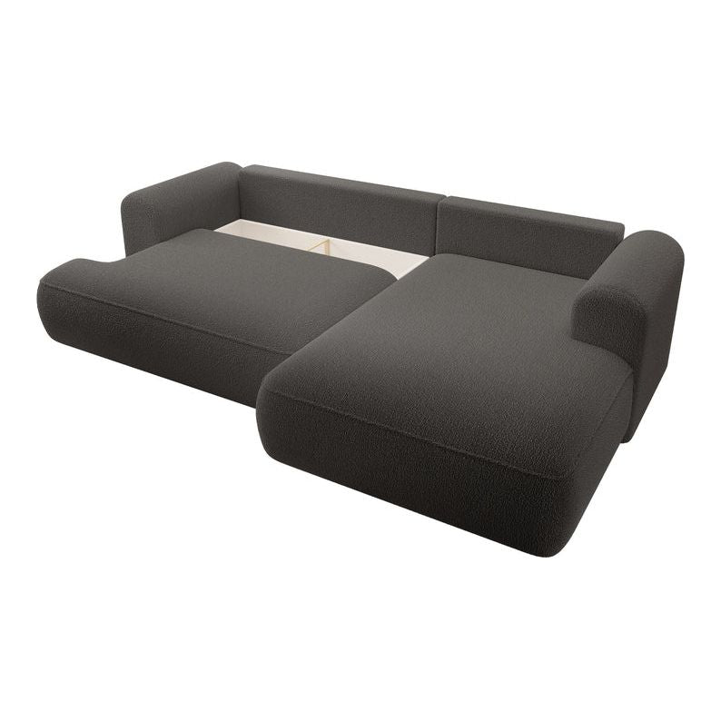 Kampinė sofa lova OVO, dešinė, tamsiai pilka boucle