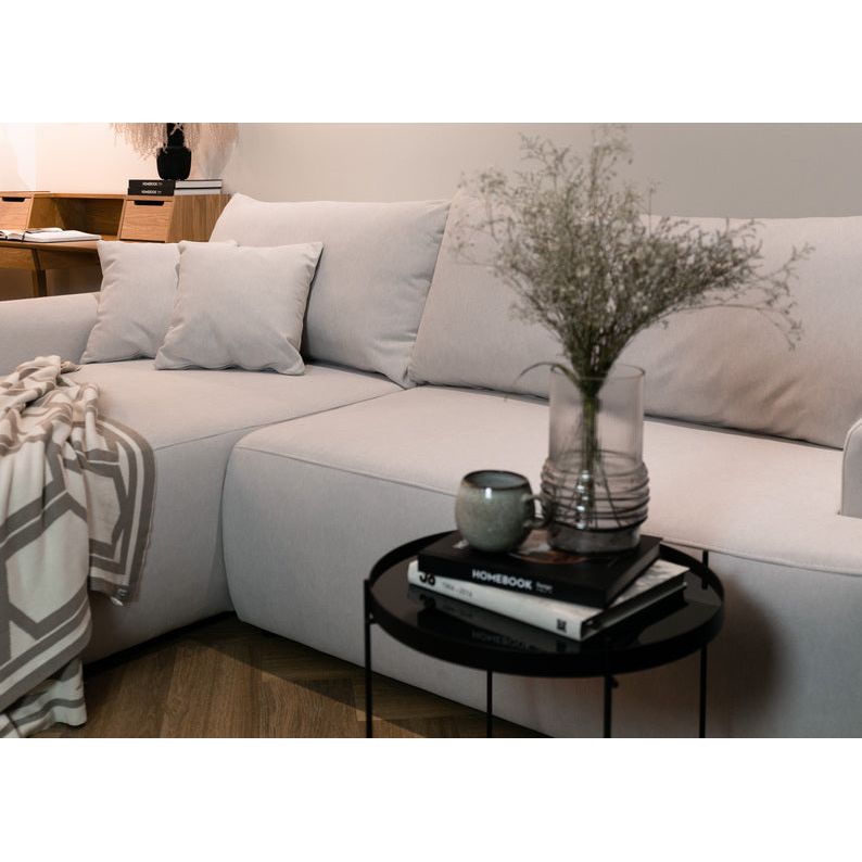 Kampinė sofa lova OVO, kairė, kreminis aksomas