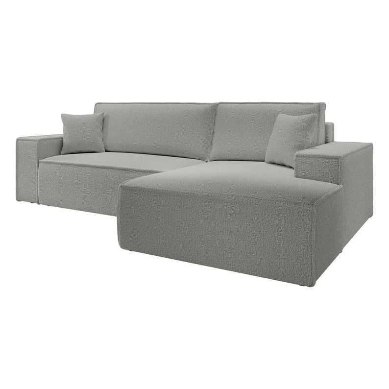 Corner sofa bed FERNANDO, right-hand side, grey, boucle