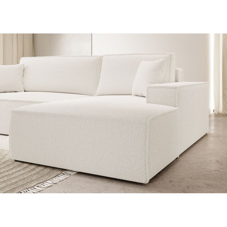 Kampinė sofa FARESE, dešinė pusė, kreminės spalvos, su miegamąja funkcija, boucle audinys