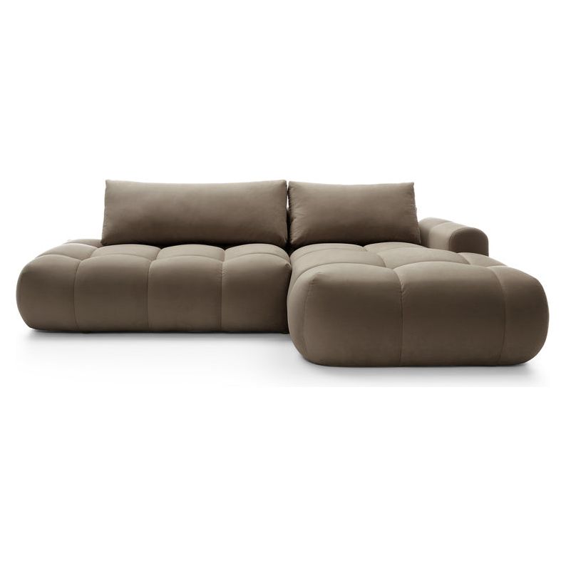 Kampinė sofa lova OMBO, dešinė, rudas aksomas