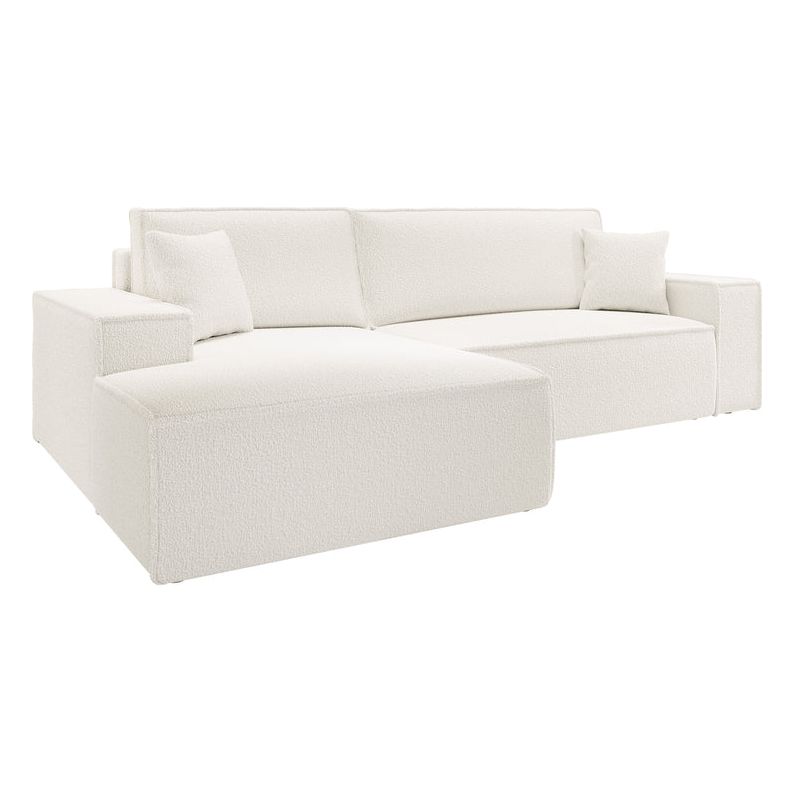 Kampinė sofa lova FERNANDO, kairė pusė, kreminė, boucle