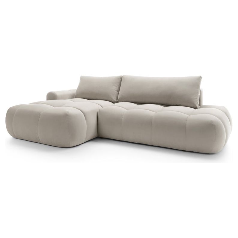 Kampinė sofa lova OMBO, kairė, pilkai smėlinis aksomas