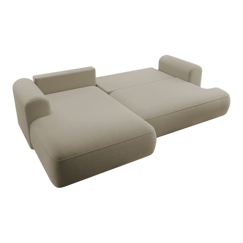 Kampinė sofa lova OVO, kairė, smėlinis aksomas