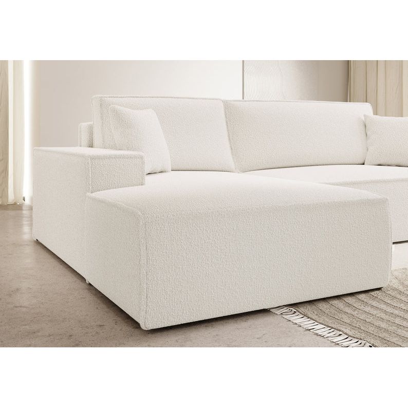 Kampinė sofa lova FERNANDO, kairė pusė, kreminė, boucle