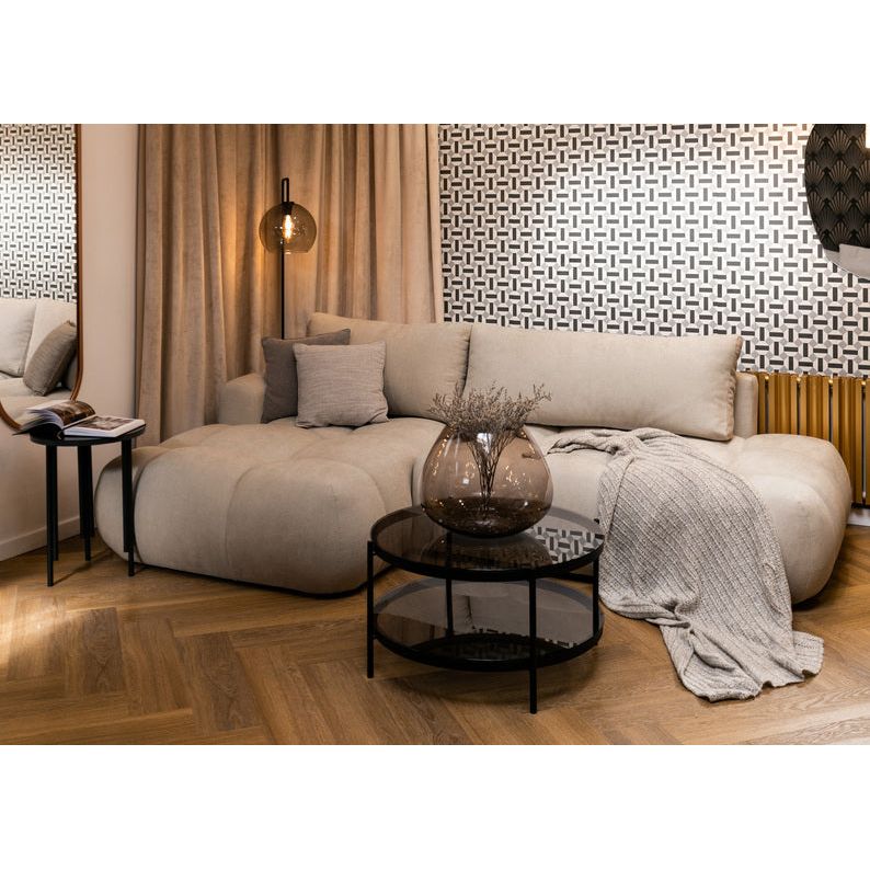 Kampinė sofa lova OMBO, kairė pusė, smėlinė