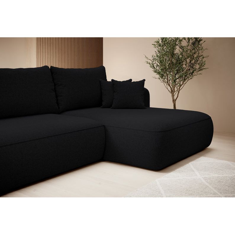 Kampinė sofa lova FOGA, dešinė pusė, juoda spalva
