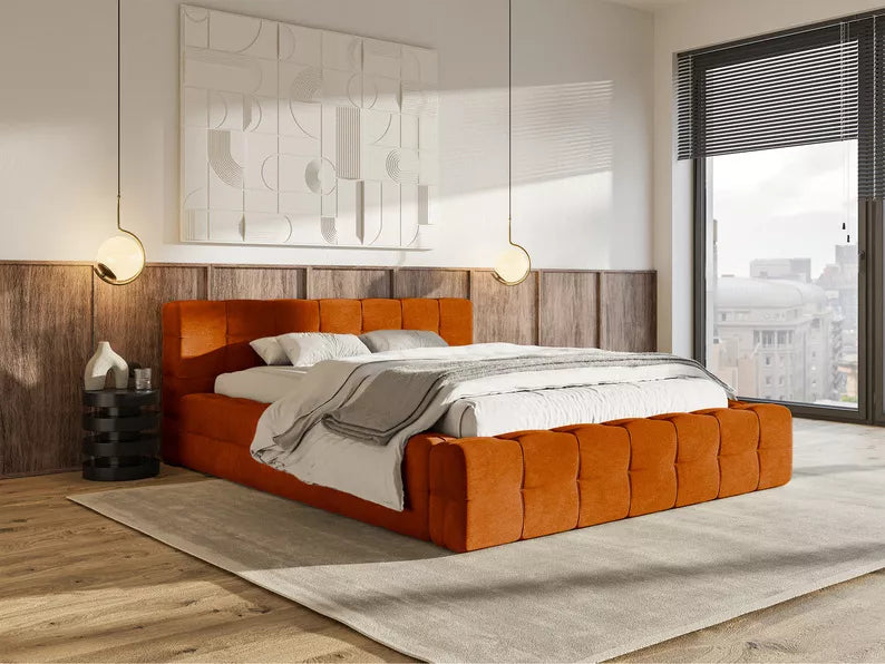 Bed JULIETTE, copper, with bedding storage