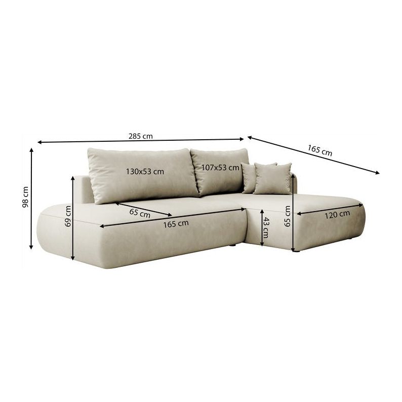 Kampinė sofa lova FOGA, dešinė pusė, juoda spalva