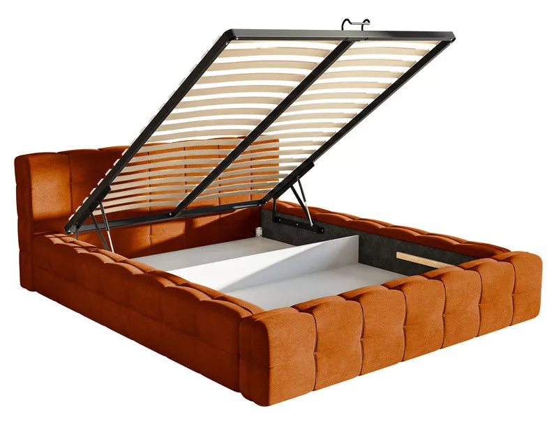 Bed JULIETTE, copper, with bedding storage
