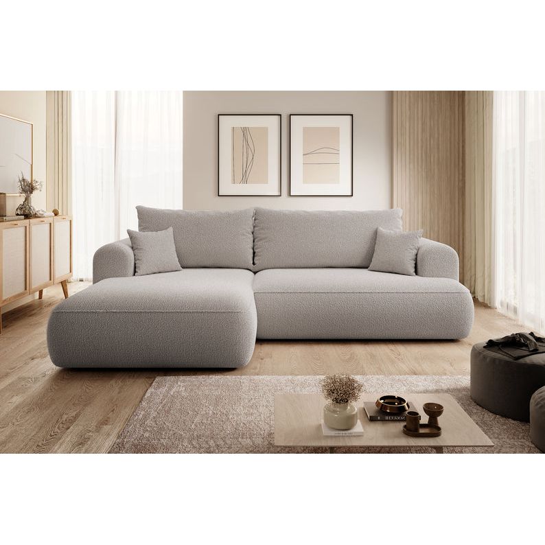 OVO corner sofa bed, left, dark beige boucle