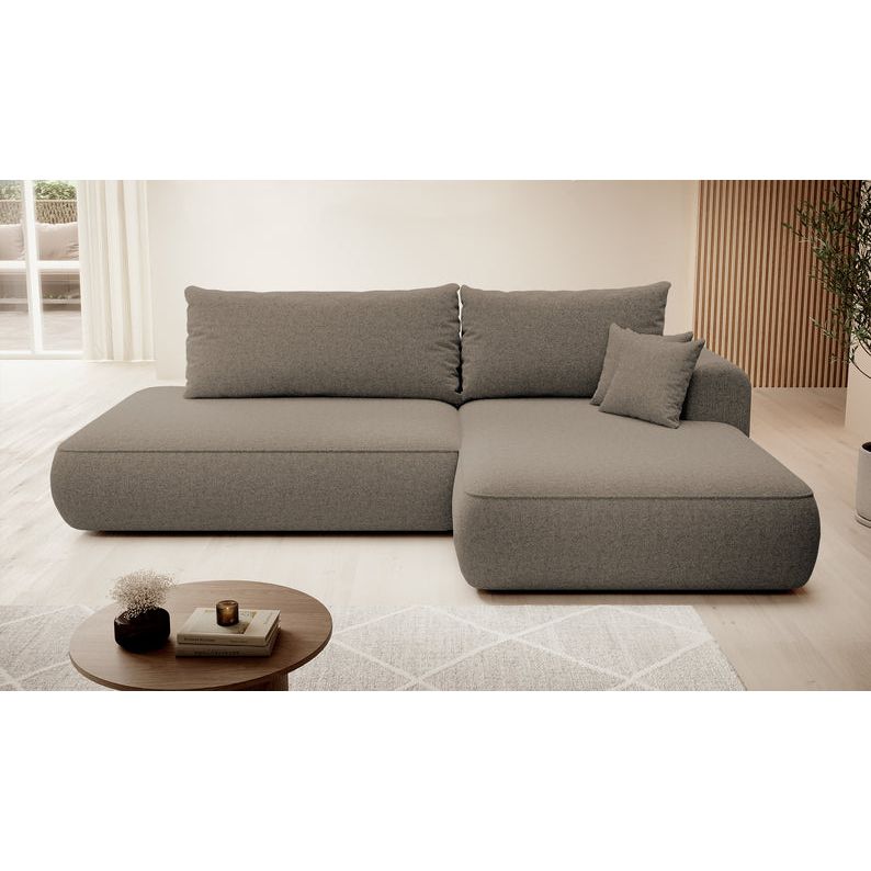Kampinė sofa lova  FOGA, dešinė pusė, ruda spalva