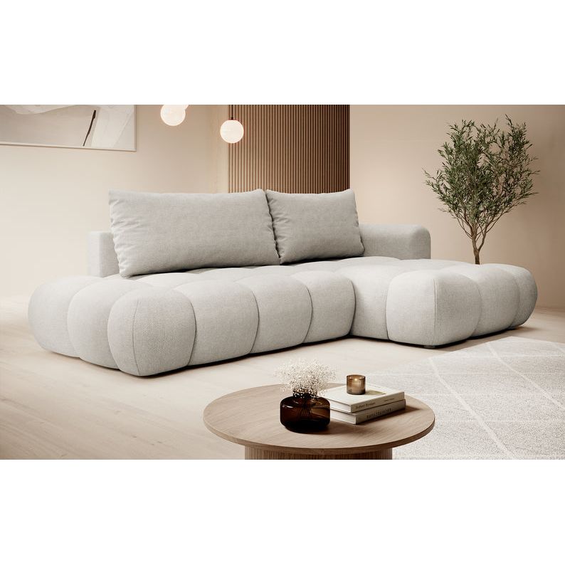 Kampinė sofa lova OMBO, dešinė, šviesiai pilkas