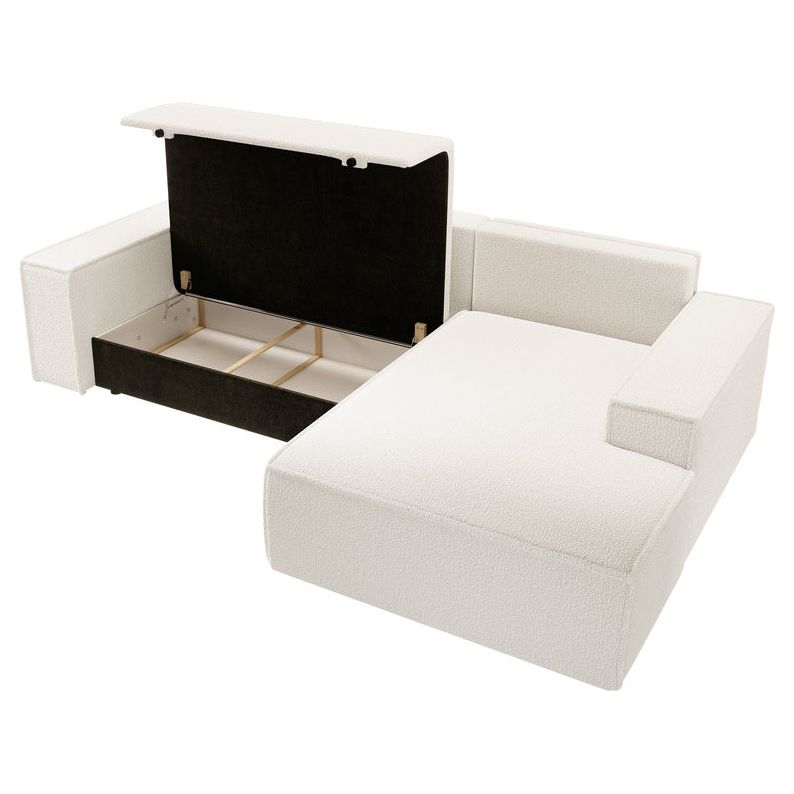 Kampinė sofa lova FERNANDO, dešinė pusė, kreminė, boucle