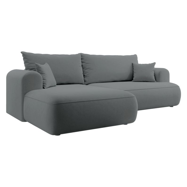 Kampinė sofa lova OVO, kairė, tamsiai pilkas aksomas