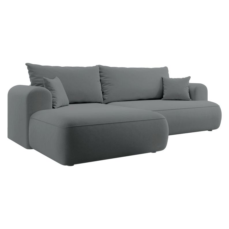 Kampinė sofa OVO,kairė pusė,tamsiai pilkos spalvos, su miegamąja funkcija, aksomas