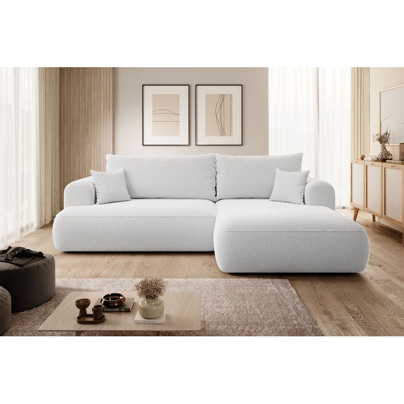 Corner sofa bed OVO, right, grey boucle