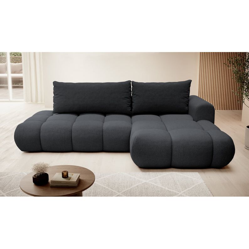 Kampinė sofa lova OMBO, dešinė, tamsiai pilka