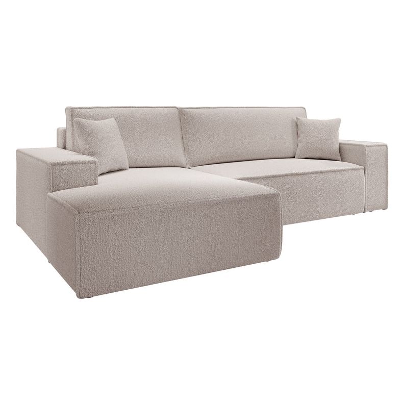 Kampinė sofa lova FERNANDO, kairė pusė, ruda, boucle