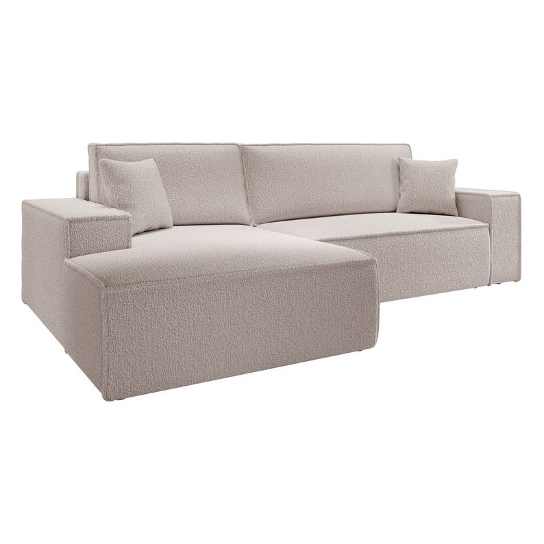 Kampinė sofa FARESE, kairė pusė, rudos spalvos, su miegamąja funkcija, boucle audinys