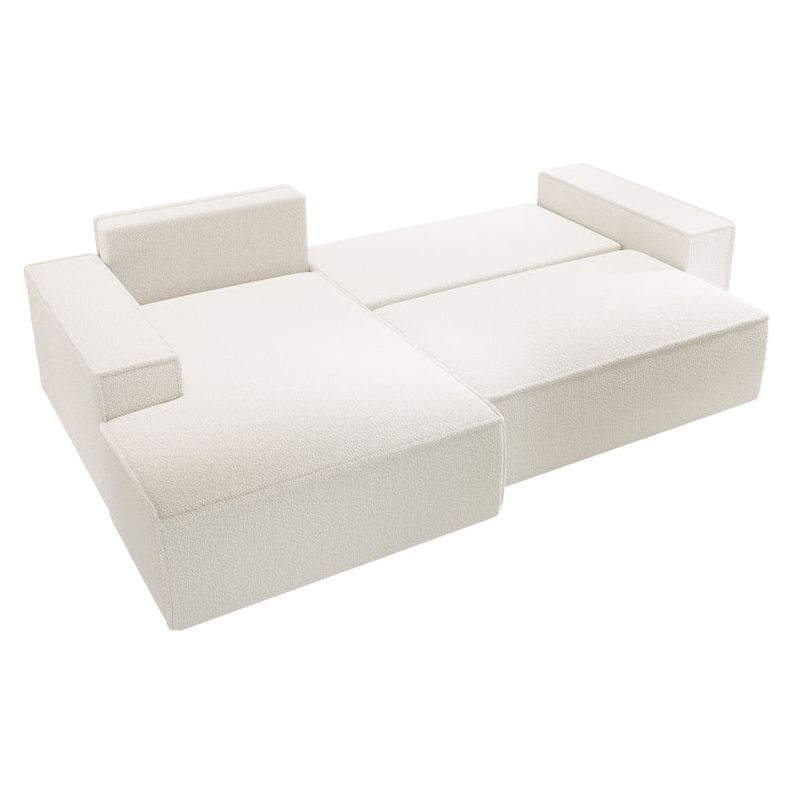 Kampinė sofa lova FERNANDO, kairė pusė, kreminė, boucle