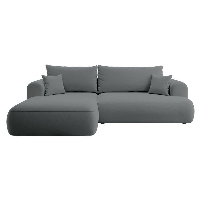 Kampinė sofa OVO,kairė pusė,tamsiai pilkos spalvos, su miegamąja funkcija, aksomas