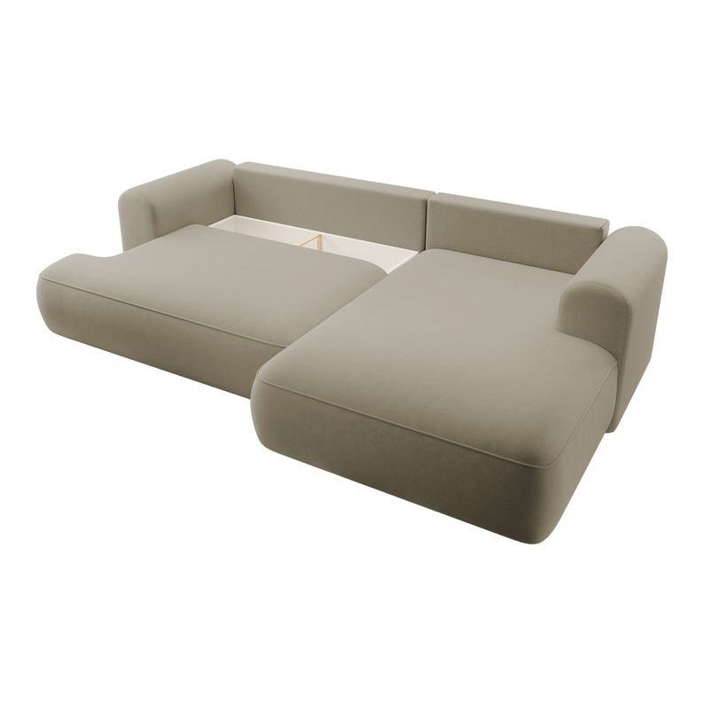 Kampinė sofa lova OVO, dešinė, smėlinis aksomas