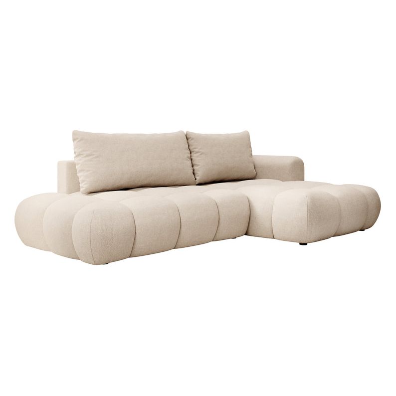 Kampinė sofa OMBO, dešinė pusė, smėlio spalvos, su miegamąja funkcija