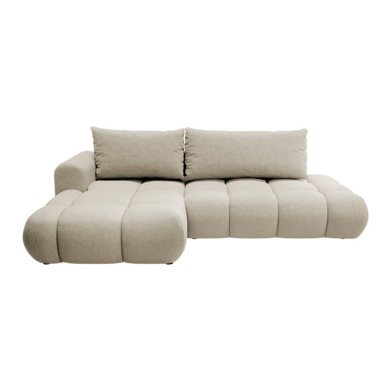 Kampinė sofa lova OMBO, kairė, pilkai smėlinis