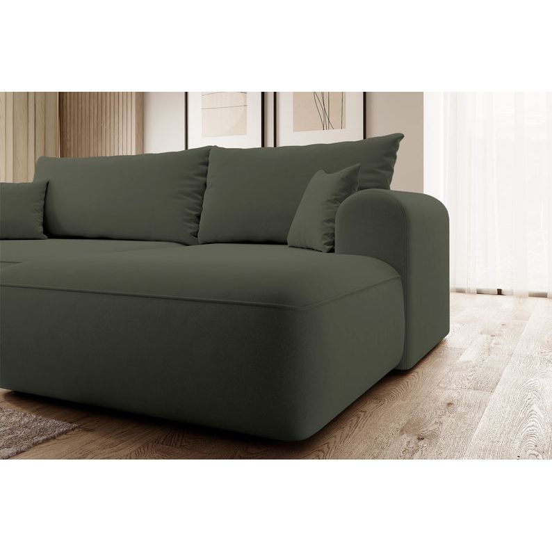 OVO corner sofa bed, right, olive velvet