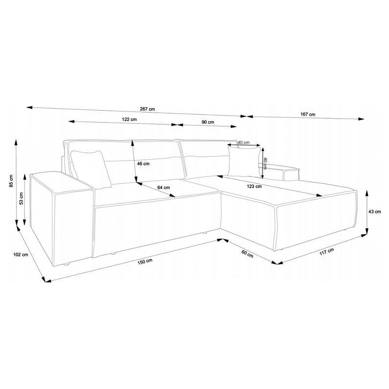 Kampinė sofa FARESE, kairė pusė, pilkos spalvos, su miegamąja funkcija, boucle audinys