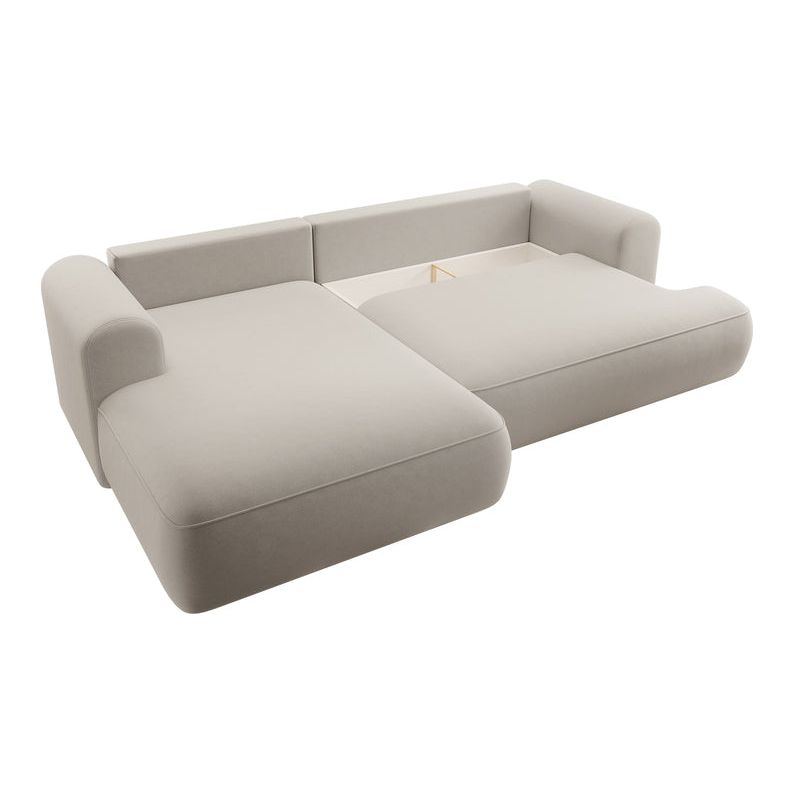 Kampinė sofa lova OVO, kairė, kreminis aksomas