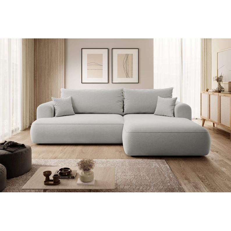 Kampinė sofa lova OVO, dešinė,pilkas aksomas