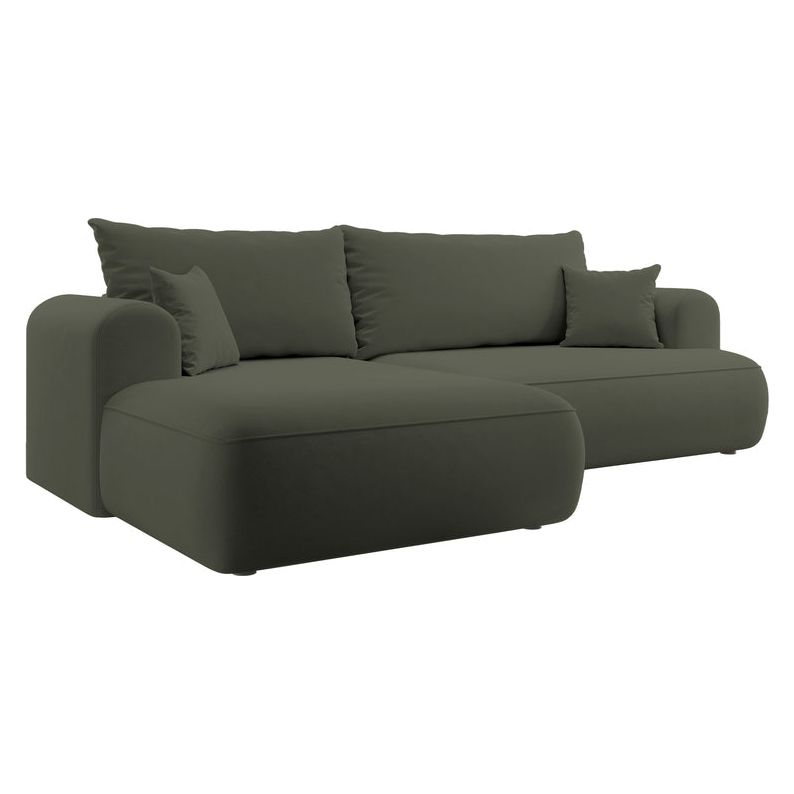 Kampinė sofa lova OVO, kairė, alyvuogių aksomas