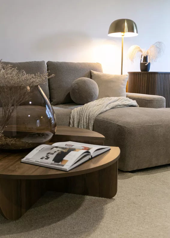 Kampinė sofa CARNOS, šviesiai rudos spalvos šenilas