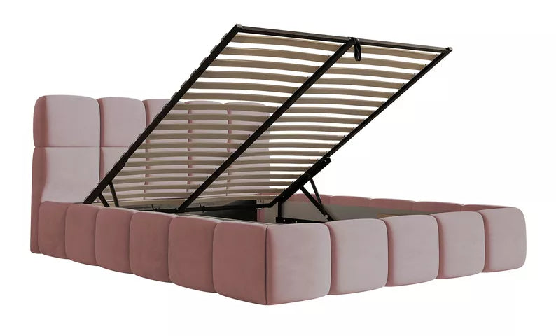 Bedroom bed SOFTY, light pink velour