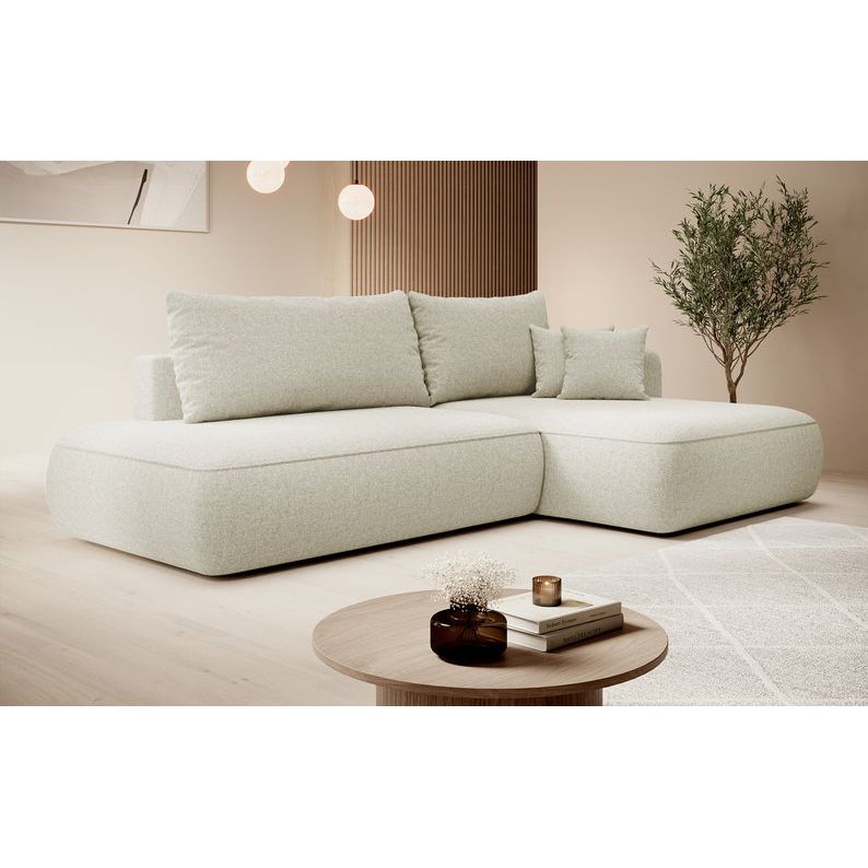 FOGA corner sofa bed, right-hand side, light beige