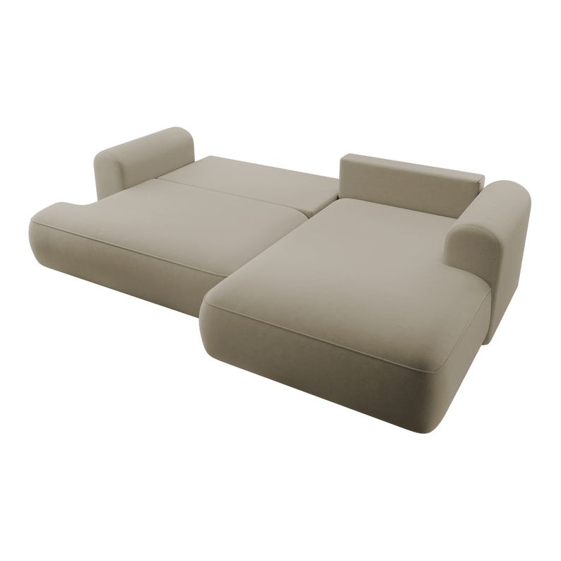 Kampinė sofa lova OVO, dešinė, smėlinis aksomas