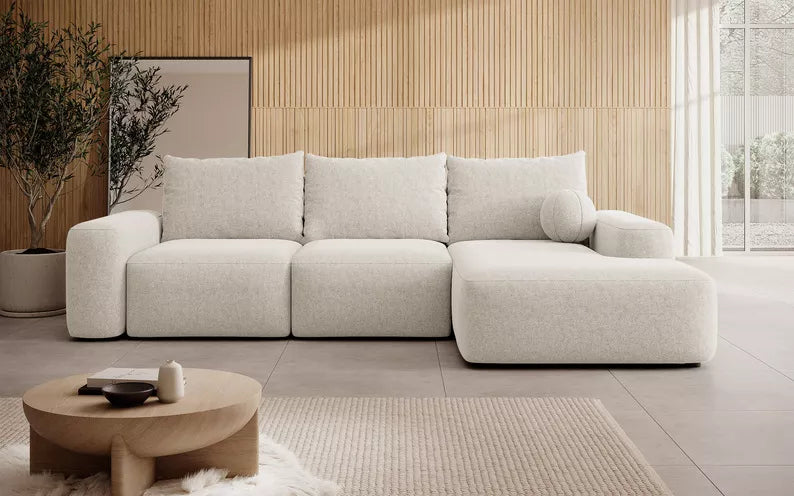 Kampinė sofa CARNOS, kreminės spalvos šenilas