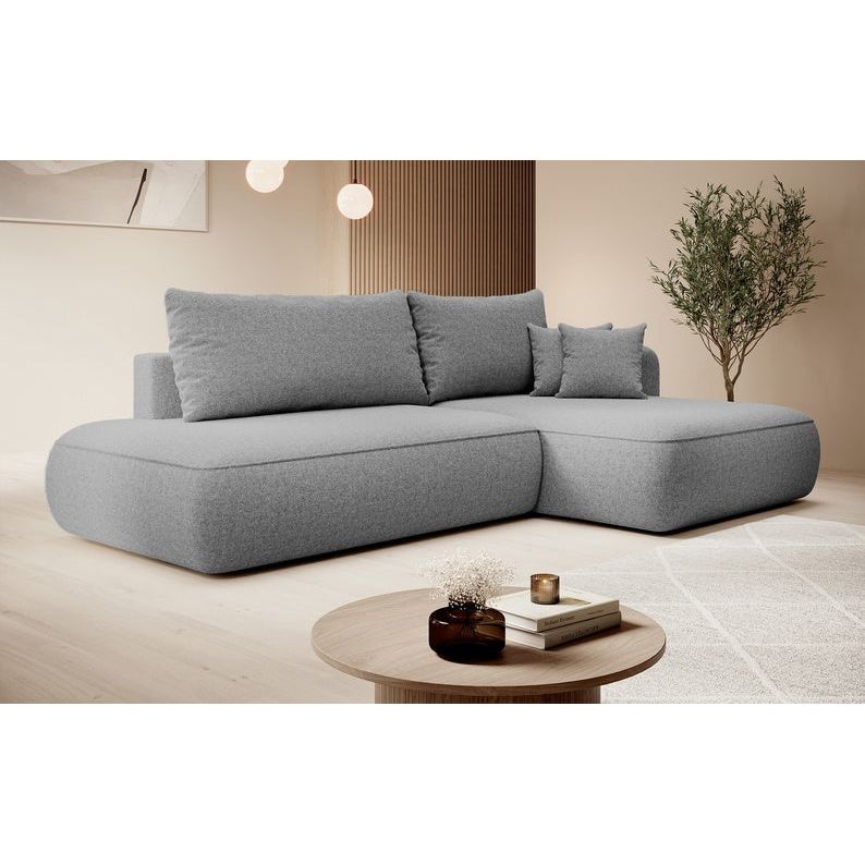 Kampinė sofa FOGA, dešinė pusė, pilka spalva, su miegamąja funkcija