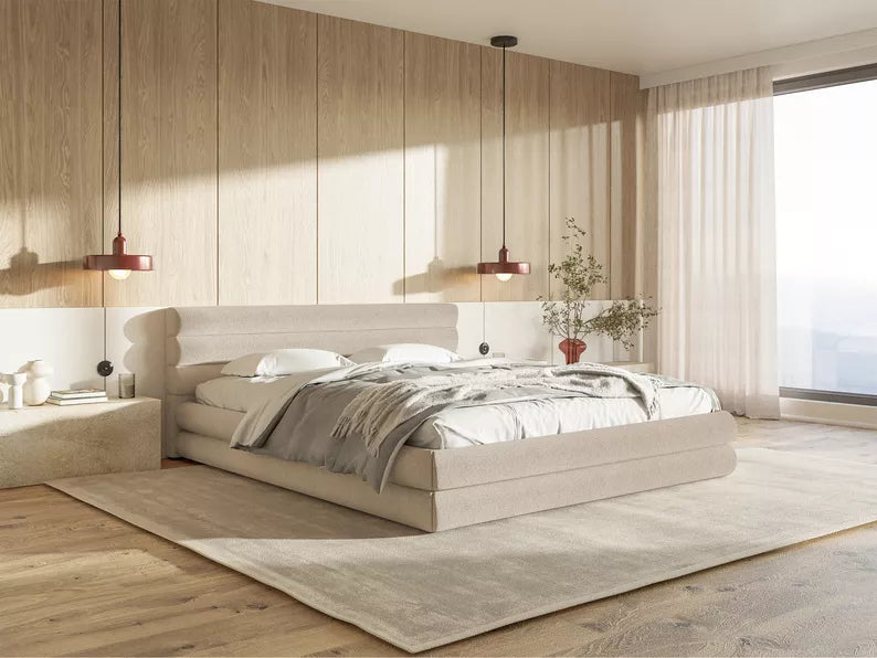 Bedroom bed FLORENCE, light beige colour