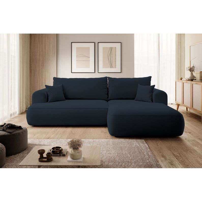 Kampinė sofa lova OVO, dešinė, mėlynas aksomas