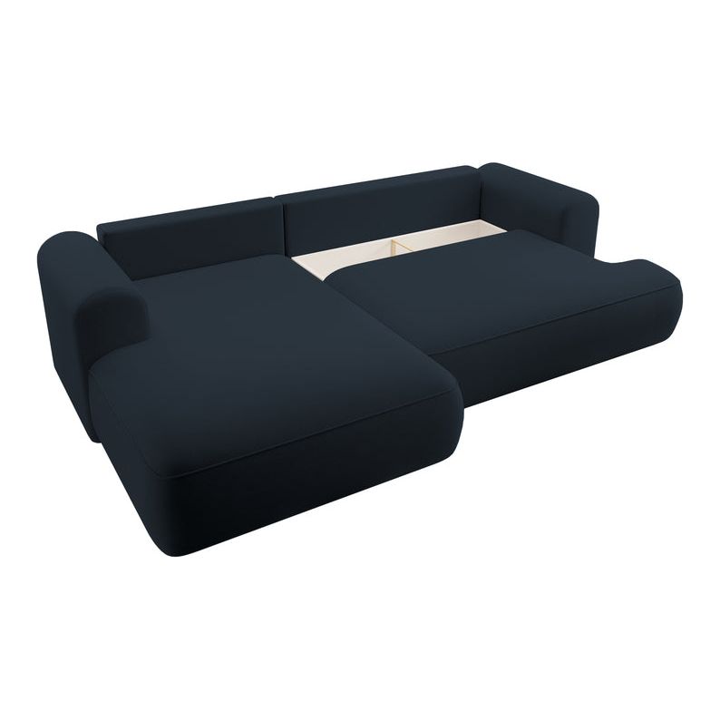 Kampinė sofa lova OVO, kairė, mėlynas aksomas