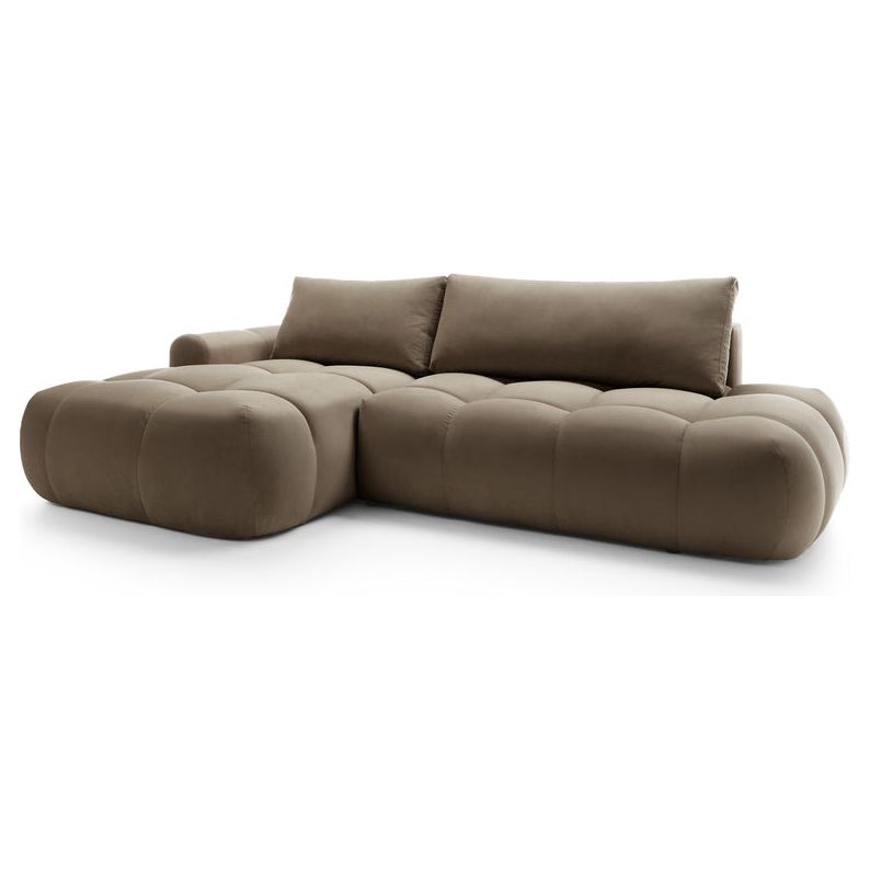 Kampinė sofa lova OMBO, kairė, rudas aksomas