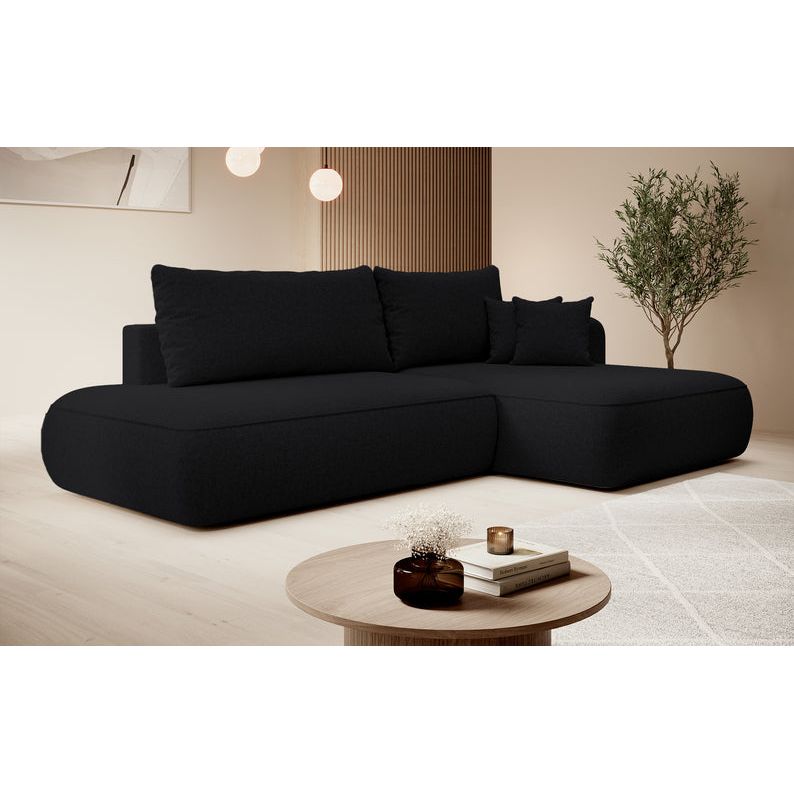 Kampinė sofa lova FOGA, dešinė pusė, juoda spalva