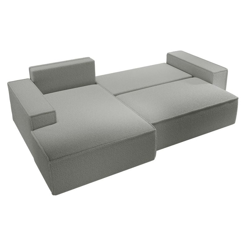 Kampinė sofa FARESE, kairė pusė, pilkos spalvos, su miegamąja funkcija, boucle audinys