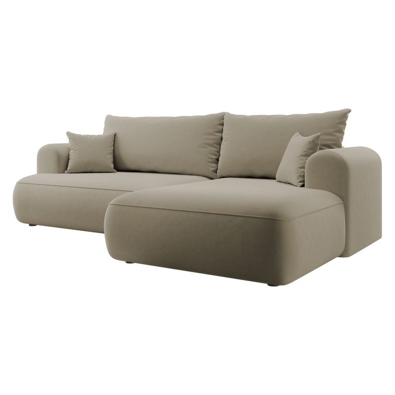 Kampinė sofa lova OVO, dešinė, smėlinis aksomas